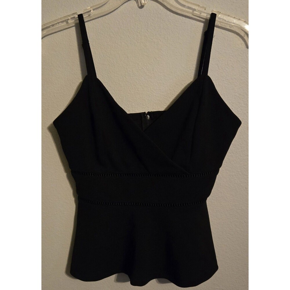 Mi Ami Womens Small Black Peplum Cami Top Spaghetti Strap Sleeveless